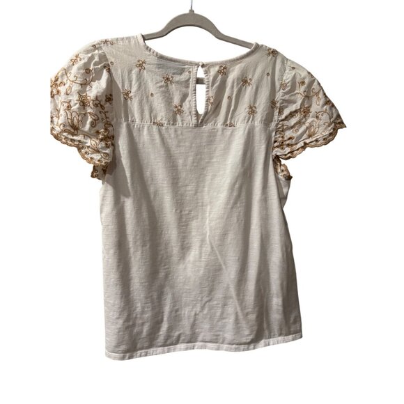 Lane Bryant White & Beige Embroidered Cotton Blend Short Sleeve Tunic Top - Picture 2 of 10